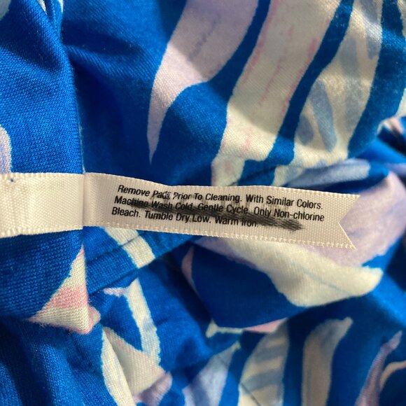 Soma Soft Bra Dress Sleeveless Blue Palm Pockets Wrap Waist Resort Knee Length L - Picture 8 of 11